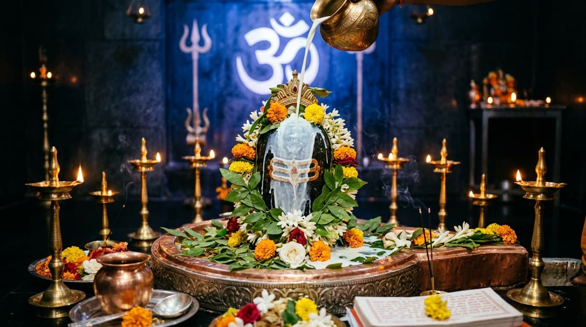 Maha Shivratri — Shivling with belpatra and milk abhishek